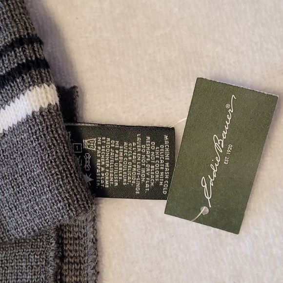 Eddie Bauer merino wool blend ski scarf grey black and white Unisex - Picture 6 of 9